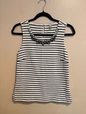 Chic J. Crew Black & White Striped Tank with Sparkly Embellishments, Cute Summer